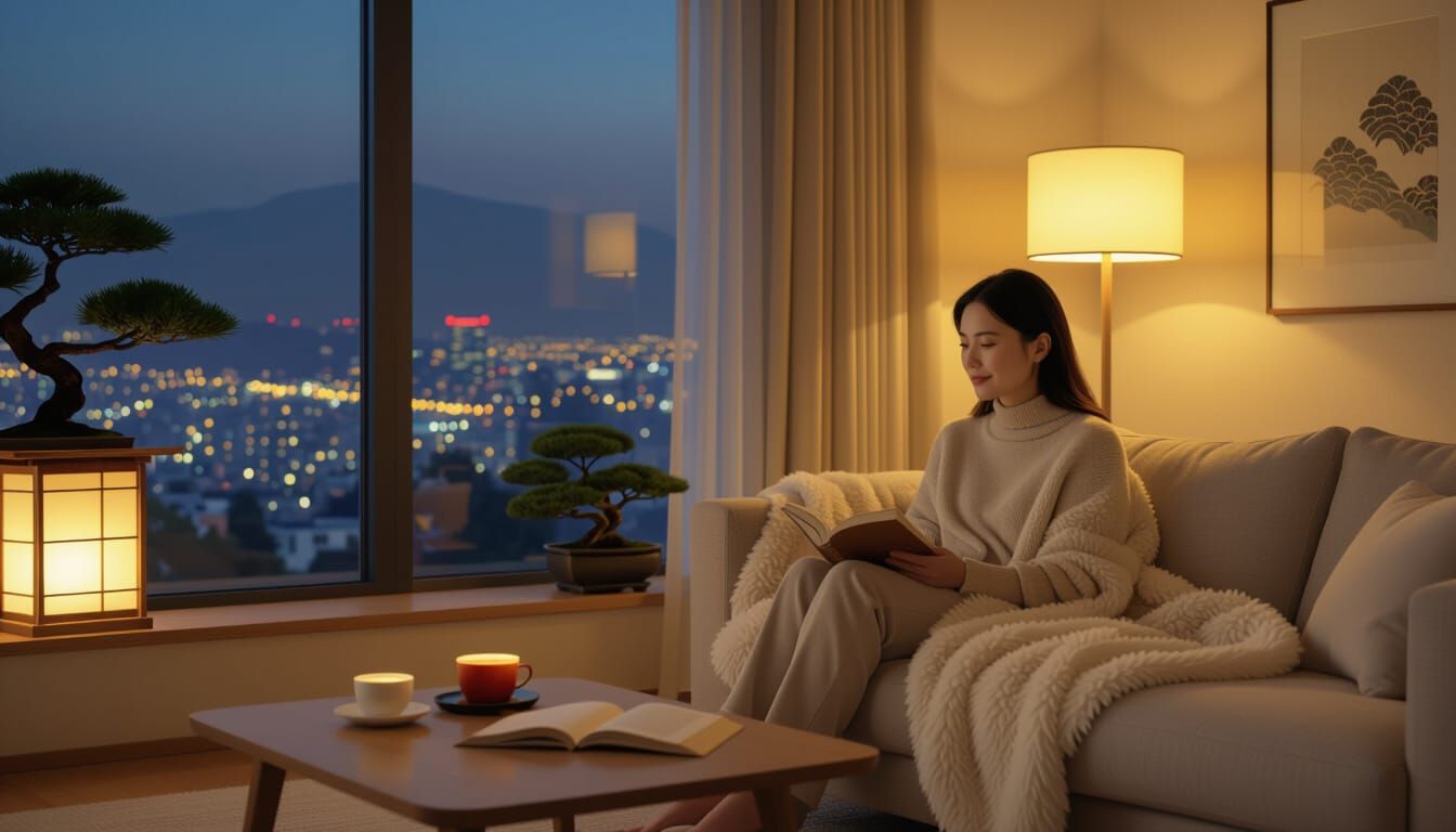 Cozy Japanese Living Room in a Digital Art Style