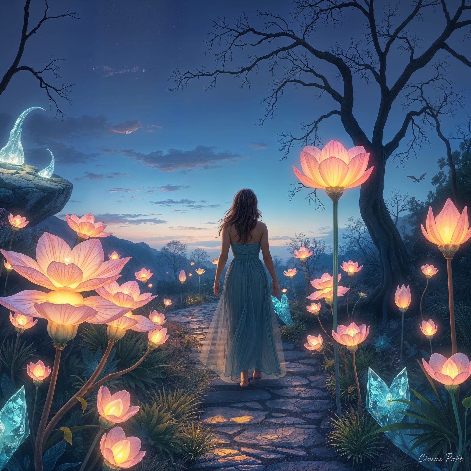 Glowing Garden at Twilight: Ambient Lightscape