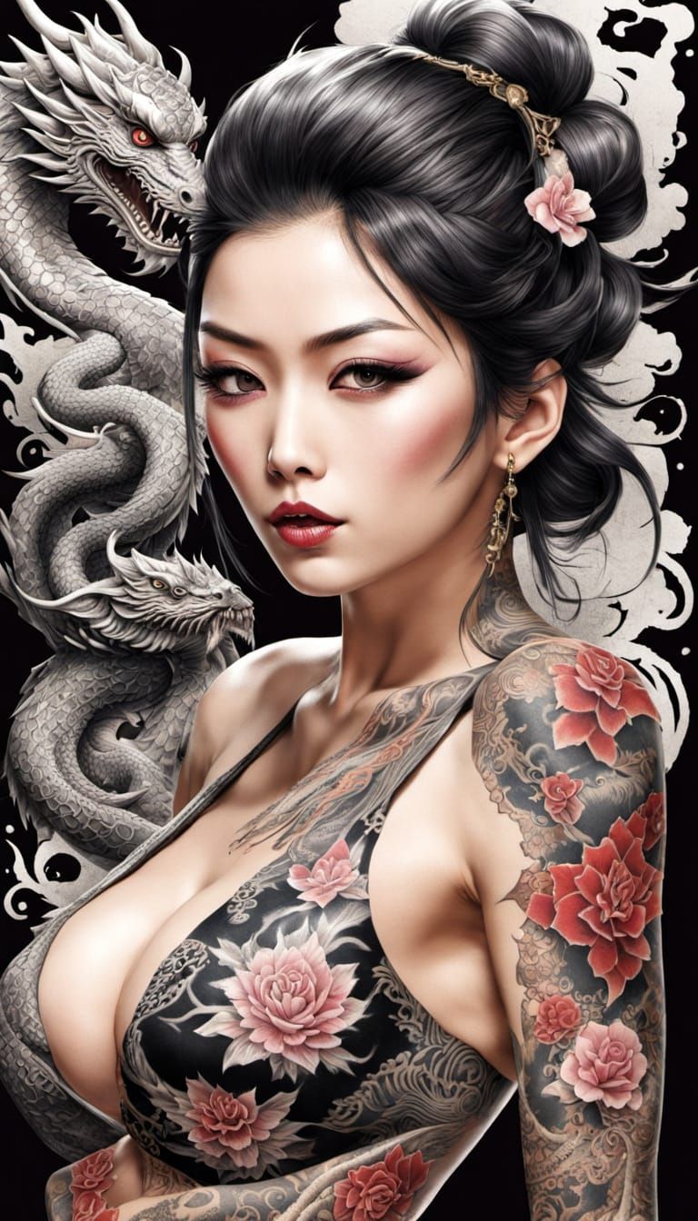 Yakuza Back Tattoo Dragon in E-sumi Style