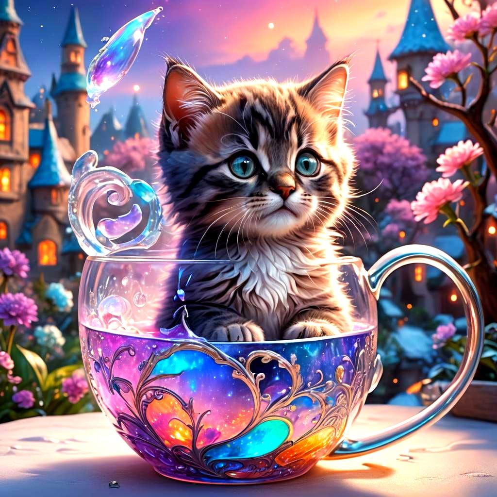 Kitten in a Mug: Iridescent Landscape Art