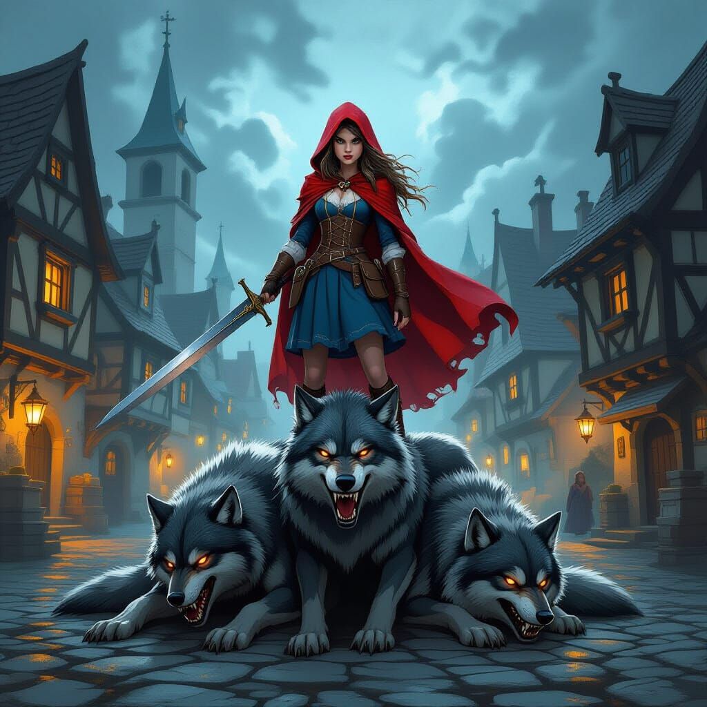 Little Red Riding Hood Triumphs Over Wolves in Medieval Squa...