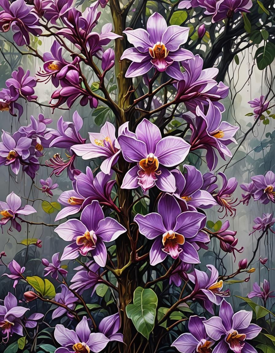 Purple Orchid Tree in Graffiti Splash Art Style