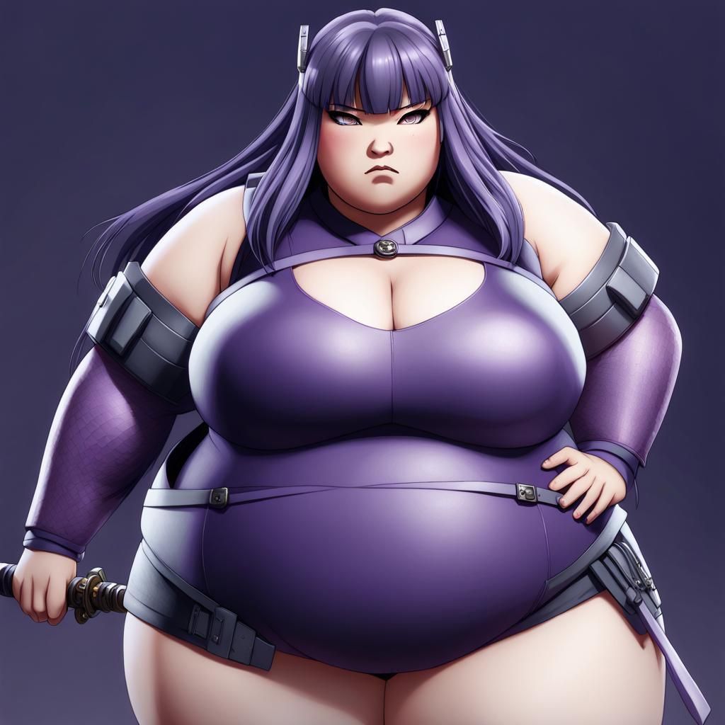 Obese Hinata Hyuga with Katana: Dark Fantasy Art