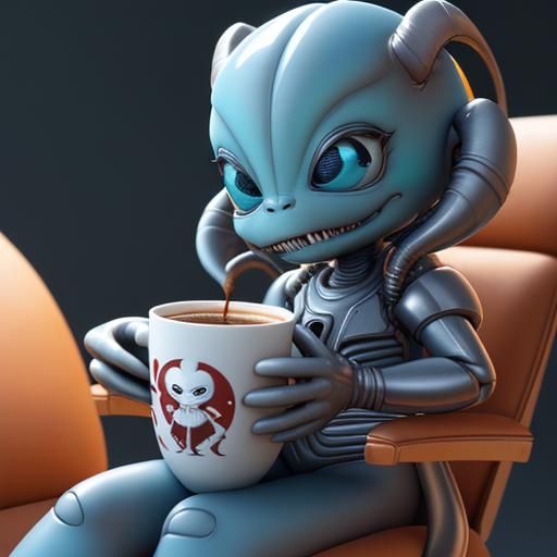 Chibi Xenomorph Coffee Break: Disney Pixar Style
