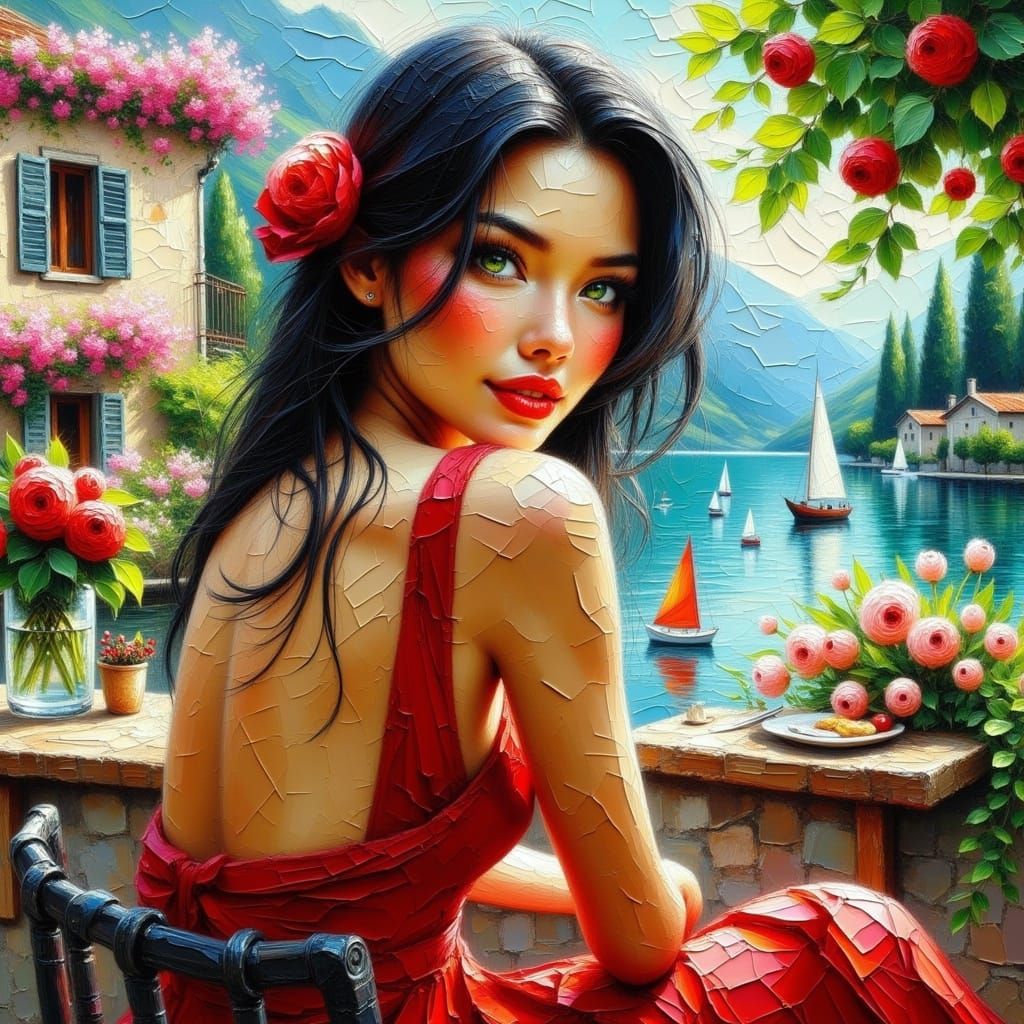 Charming Cafe Scene in Vibrant Impasto Style