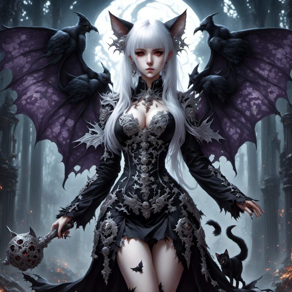 Kitten with Bat Wings in Dreamy Style