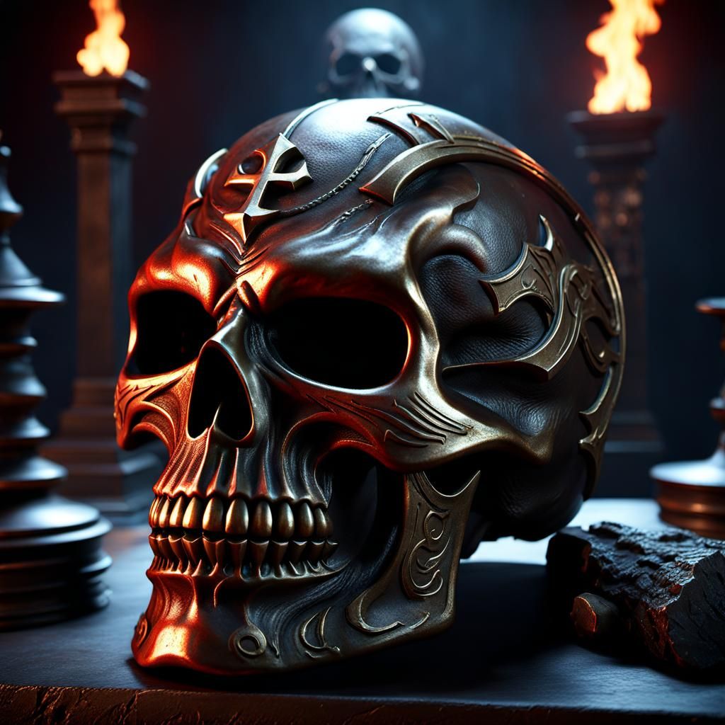 Cursed Bronze Skull in Apocalyptic Horror Style