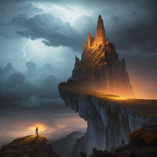 Heroic Figures Stand Tall in Golden Hour Storm