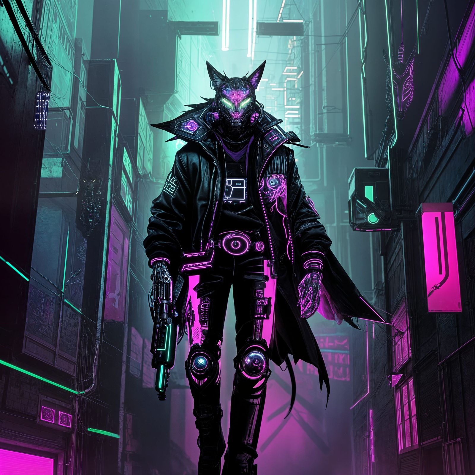 Cyberpunk Coyote in Glowing Urban Shadows