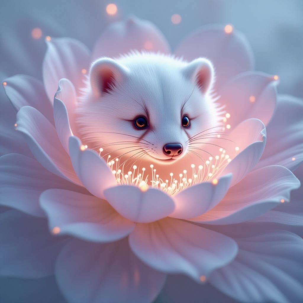 Luminescent Octopus-Flower-Badger Hybrid in Ethereal Style