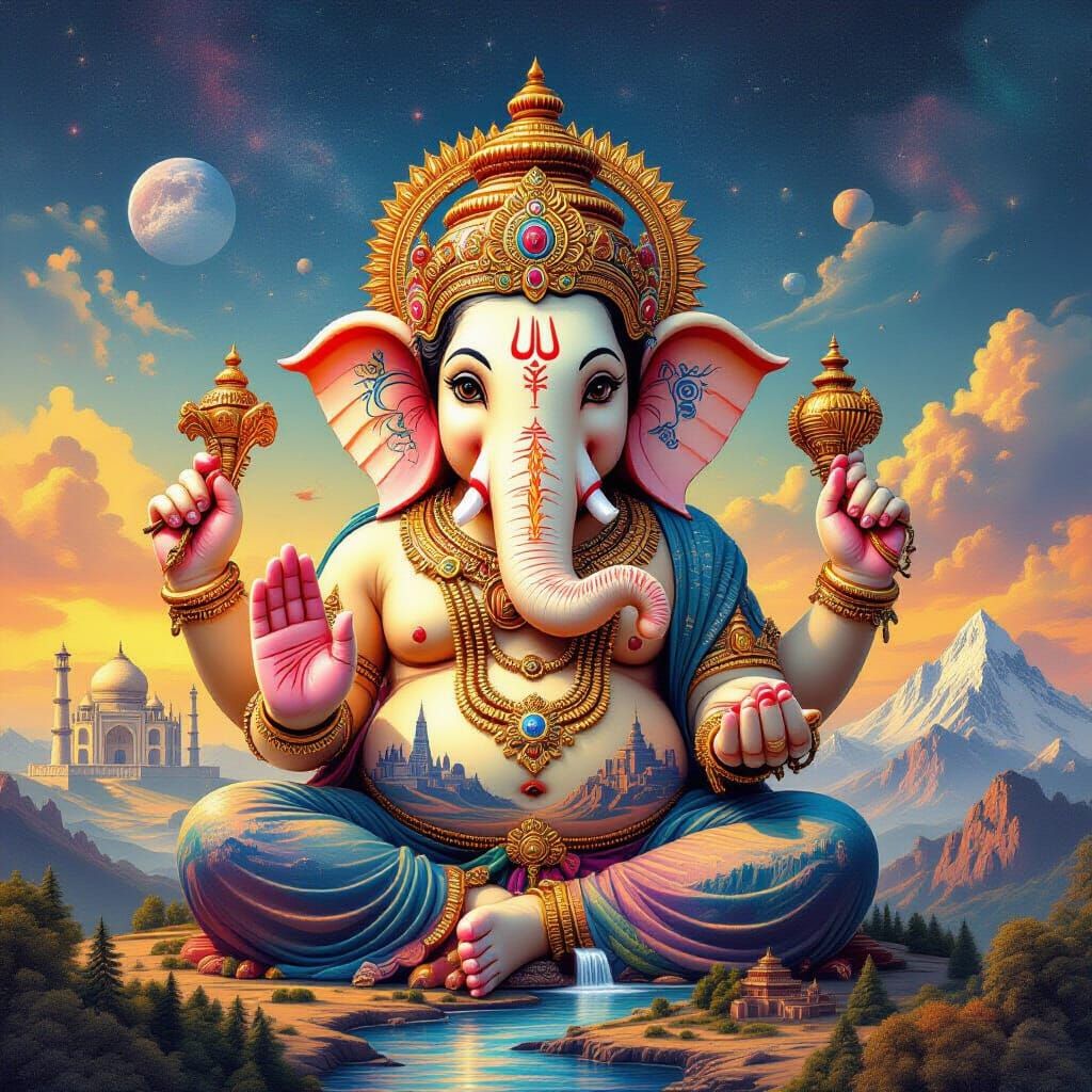 Lord Ganesha Composed of Earth, Digital Art