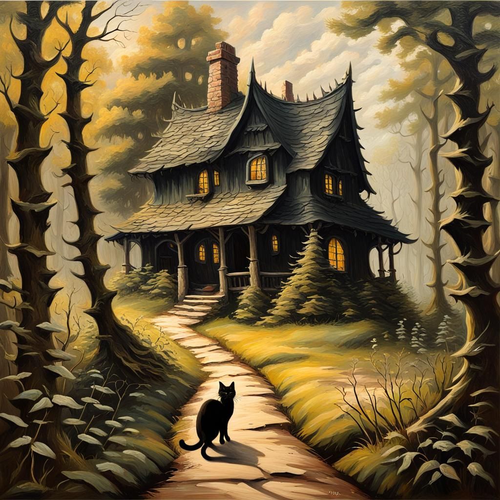 Sinister Path to Witch's Cottage in Oil Painting