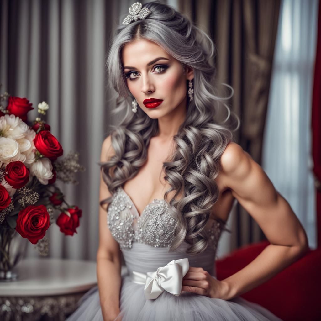 Glamorous Woman with Red Dress and Smoky Eyes