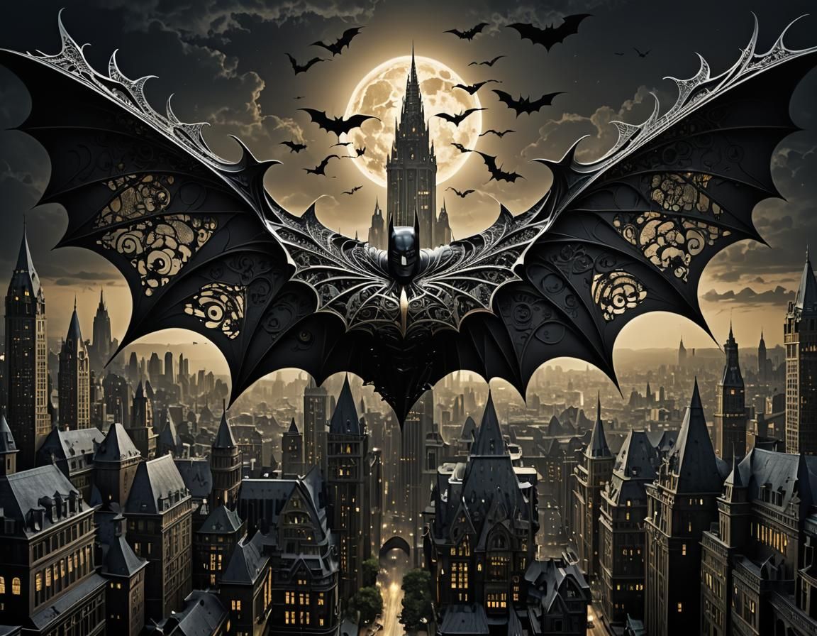 Fractal Batman with Filigree Wings in Noir City