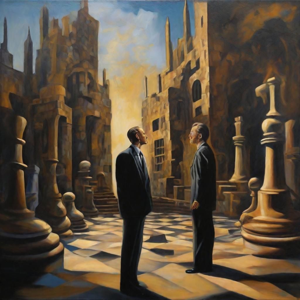 Surreal Chess Game in Ruins: A Dreamlike Painting