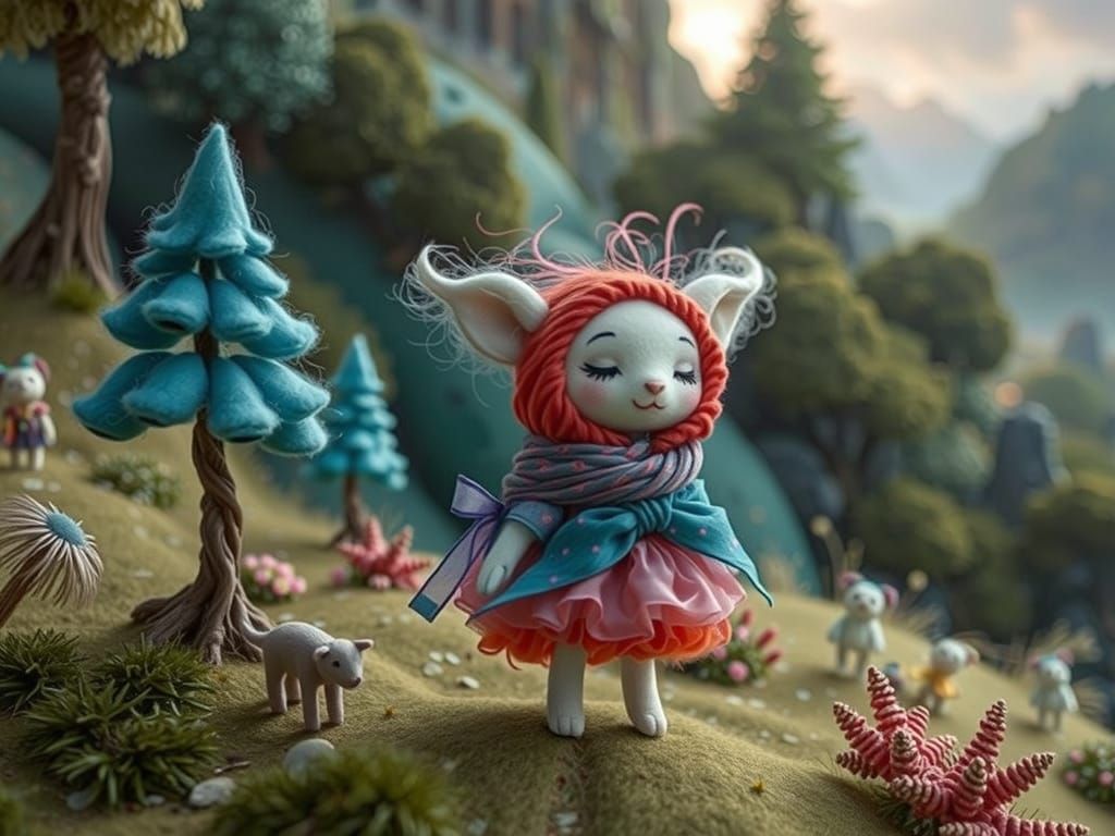 Surreal Fabric Character in Vibrant Textured Landscape