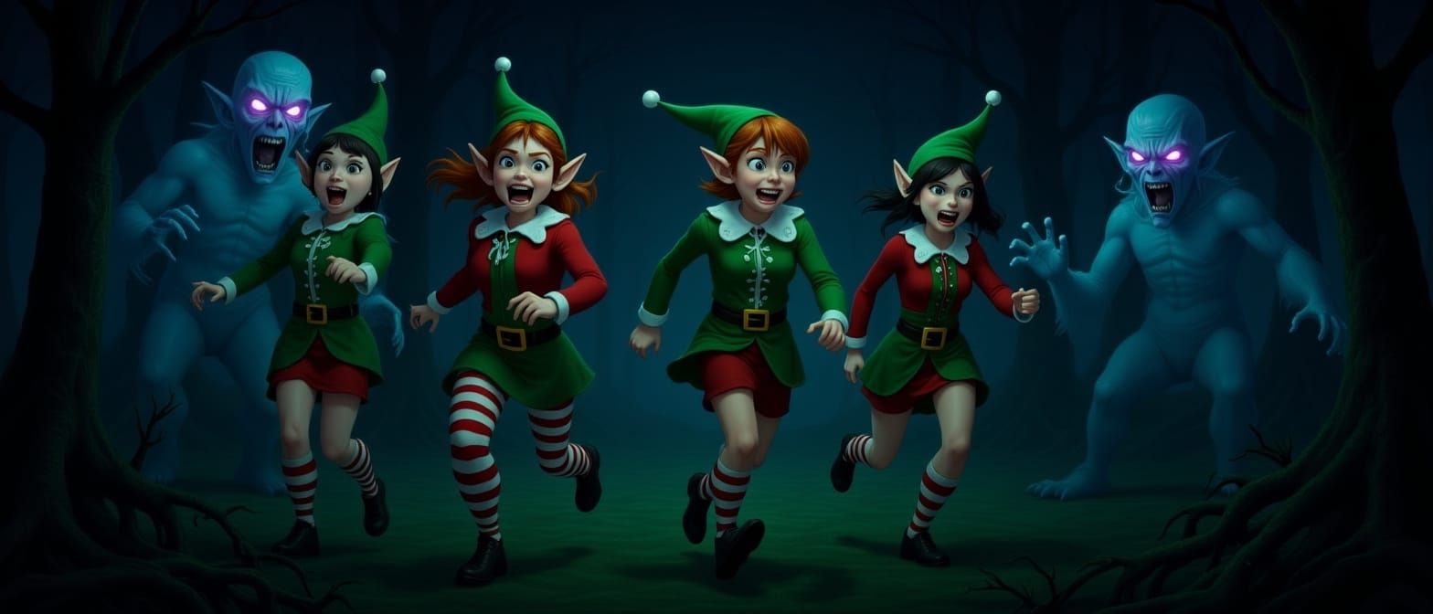 Elves Flee Demonic Ghosts in Enchanted Forest