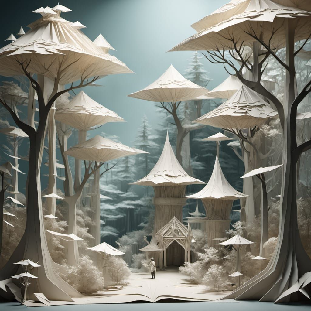 Whimsical Origami Forest of Paper Sculptures