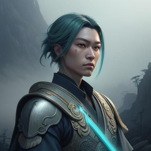 Anime Warrior in Misty Temple