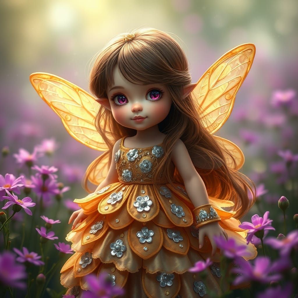 Enchanting Halfling Fairy in a Flower Field