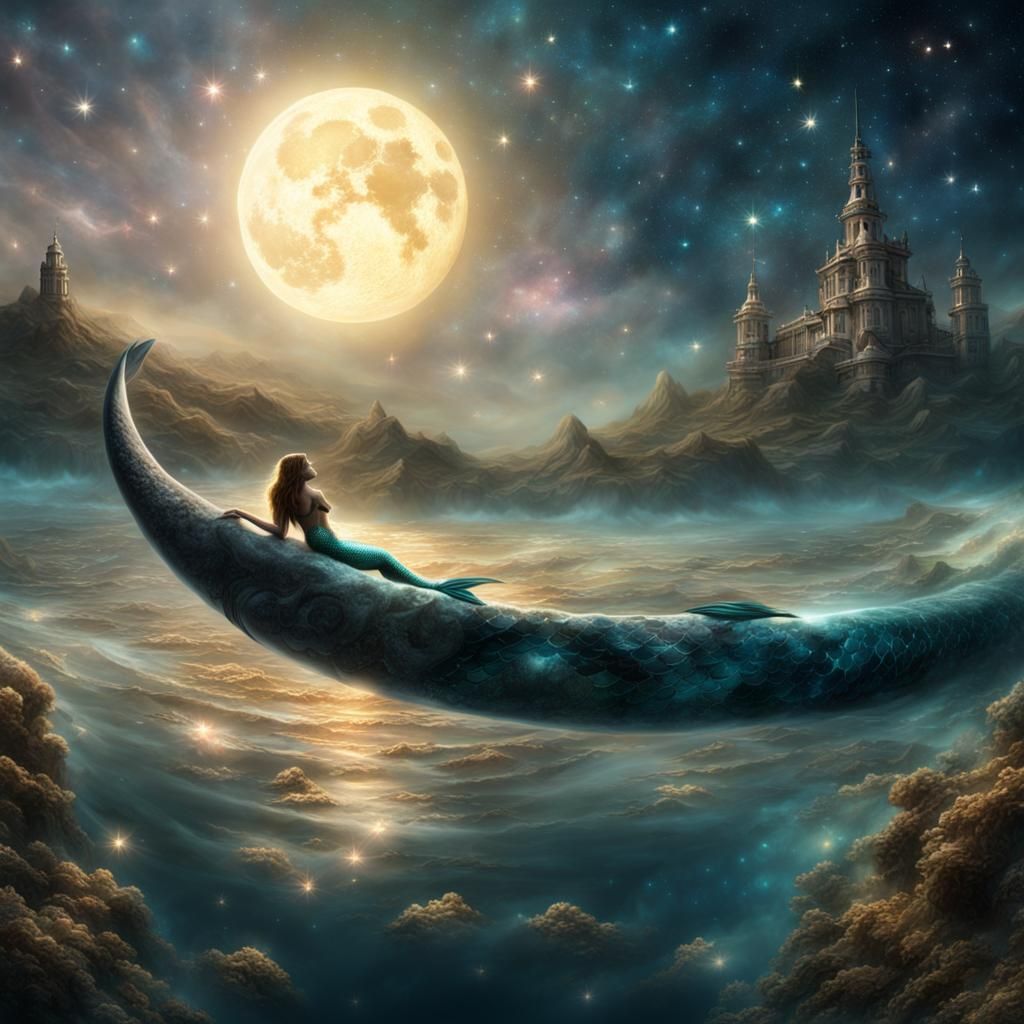Mermaid on the Moon: Retro Digital Painting