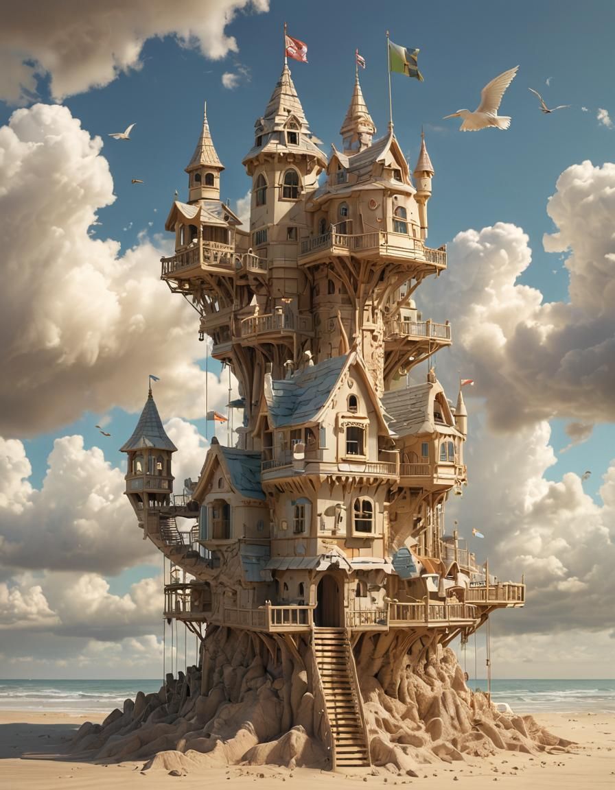 Voxel Art Treehouse Sandcastle in the Sky