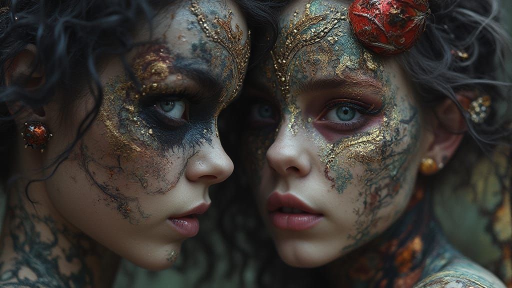 Angel and Demon Friends in Nebulae with Sparkle Tattoos