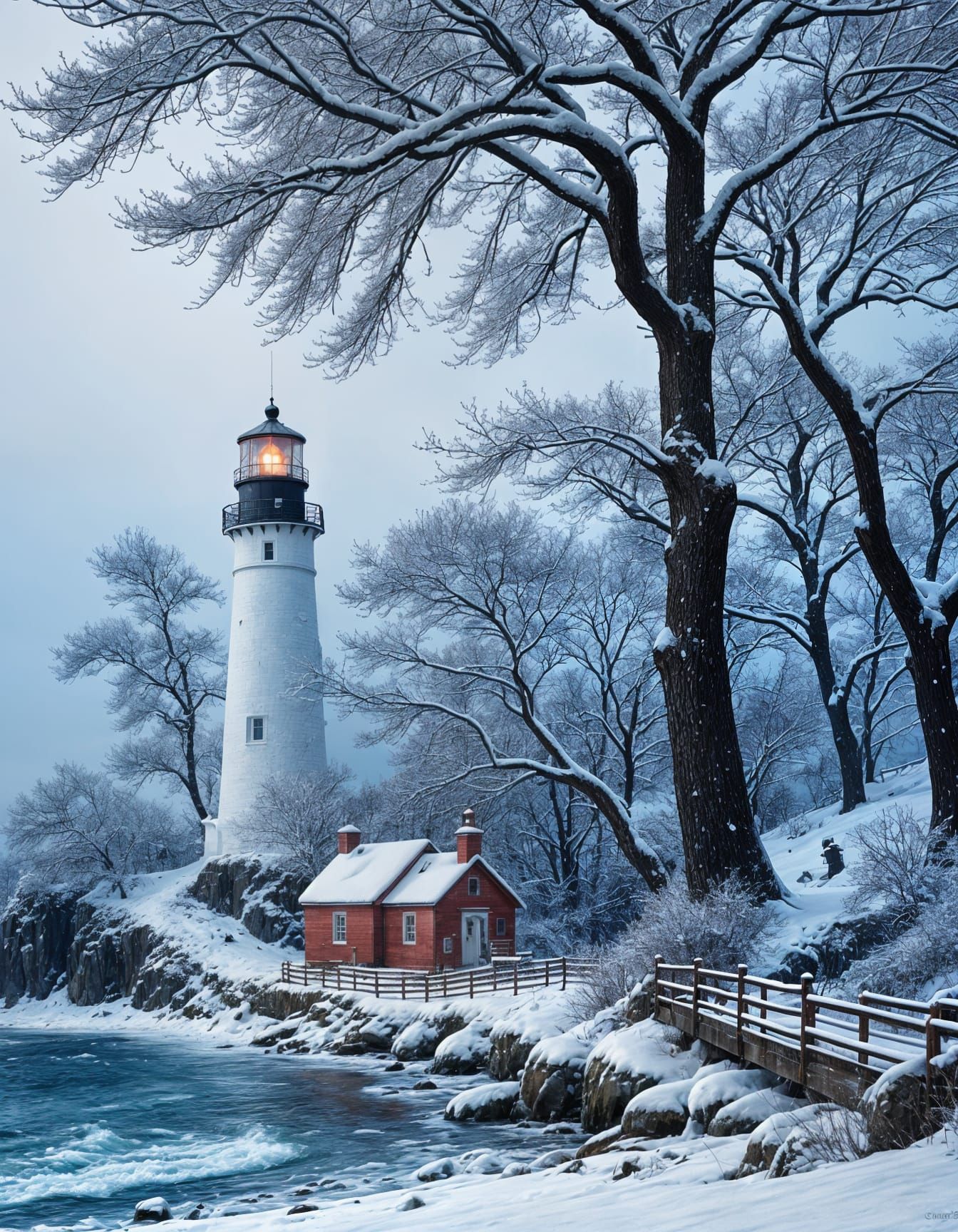 Stunning Winter Lighthouse Scene