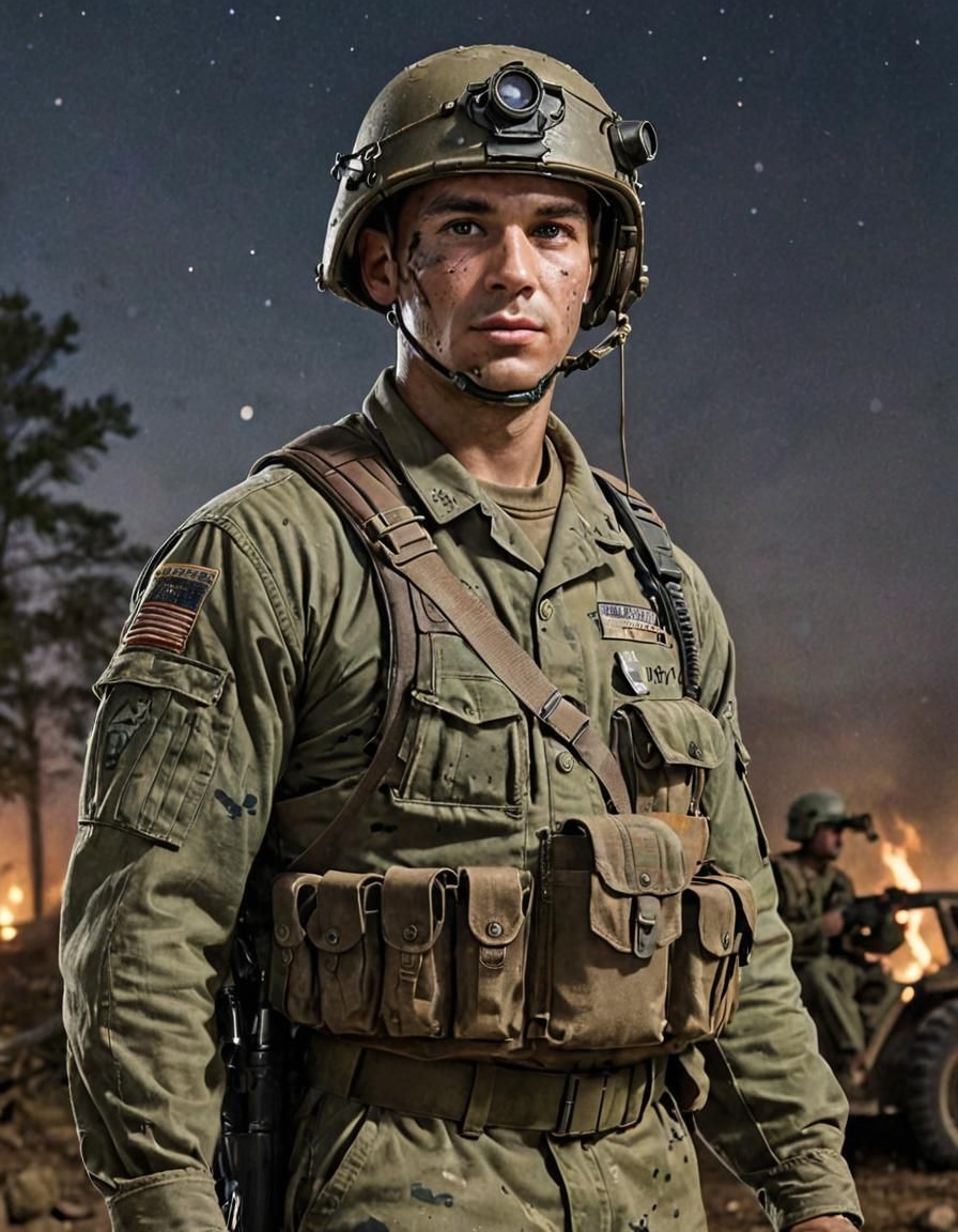 Modern Soldier in World War II Battlefield Portrait