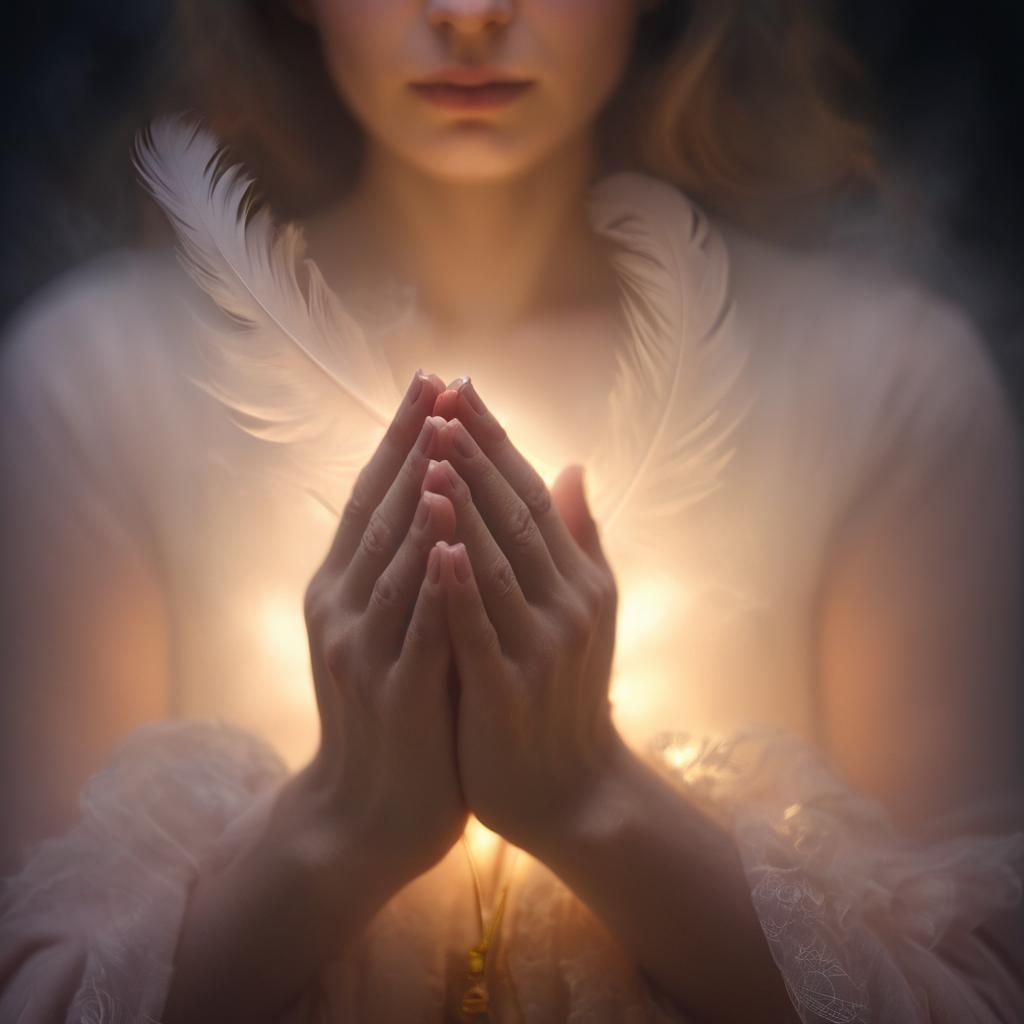 Surreal Hands in Prayer Bathed in Golden Light