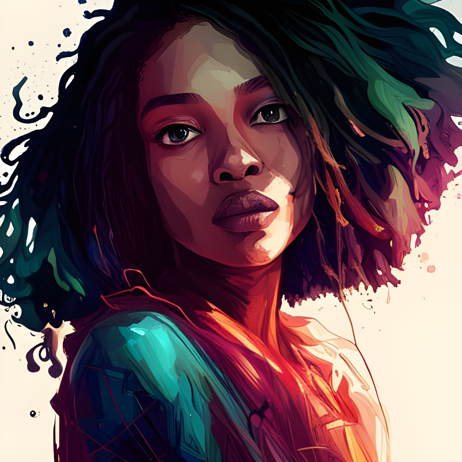 Neon Haired Afro-Latina Portrait in Hyperrealistic Style