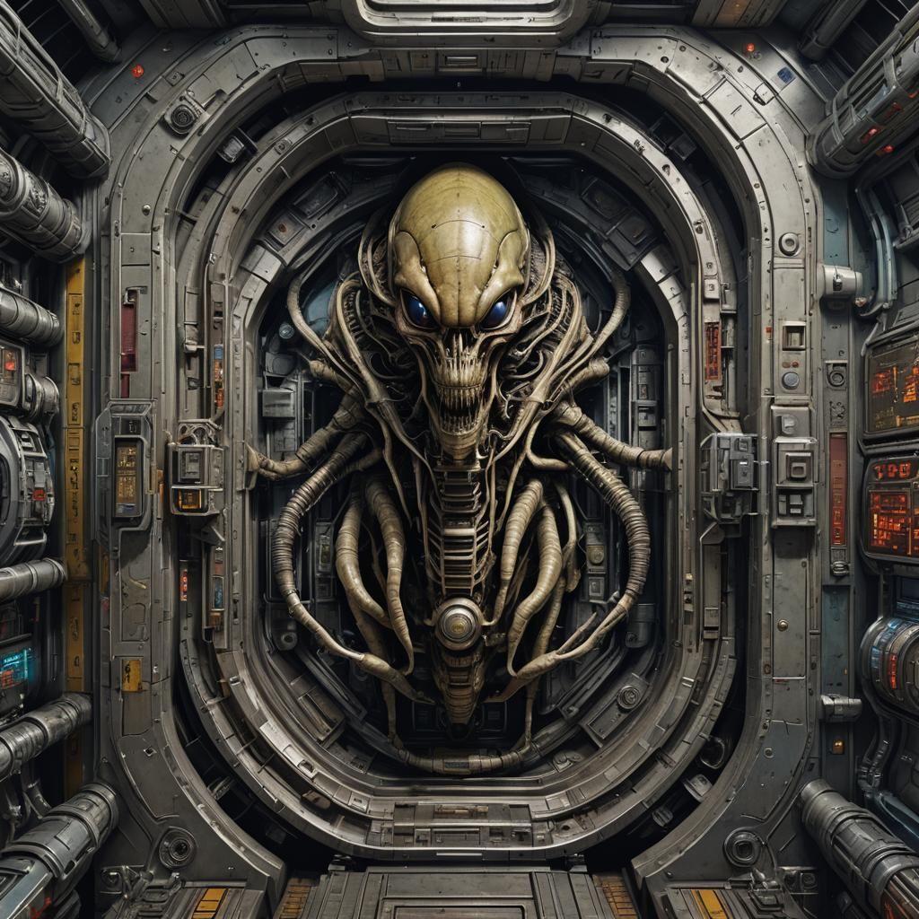 Alien Airlock: Sci-Fi Art Inspired by Dürer and Giger
