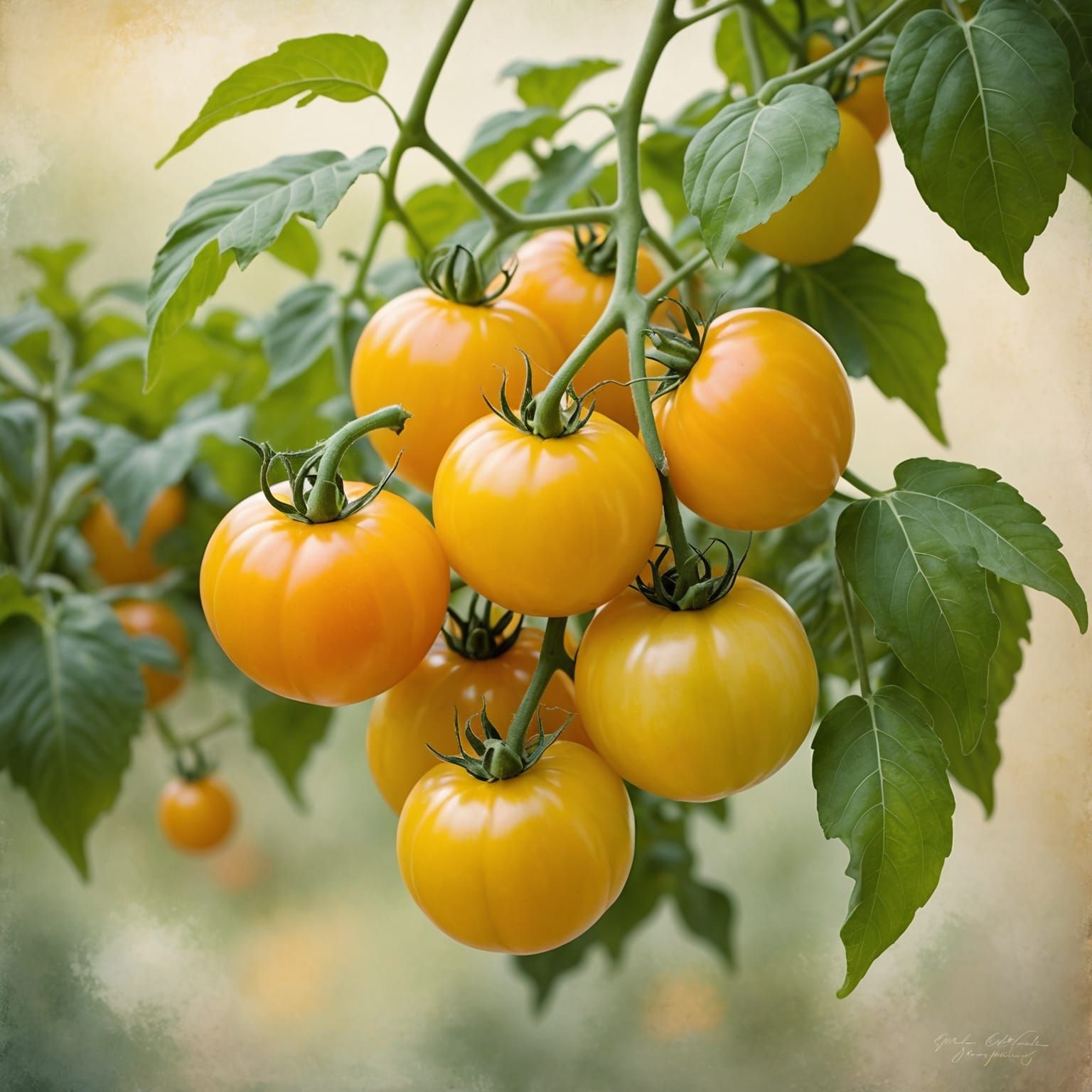 Cream Yellow Tomatoes in Watercolor Style