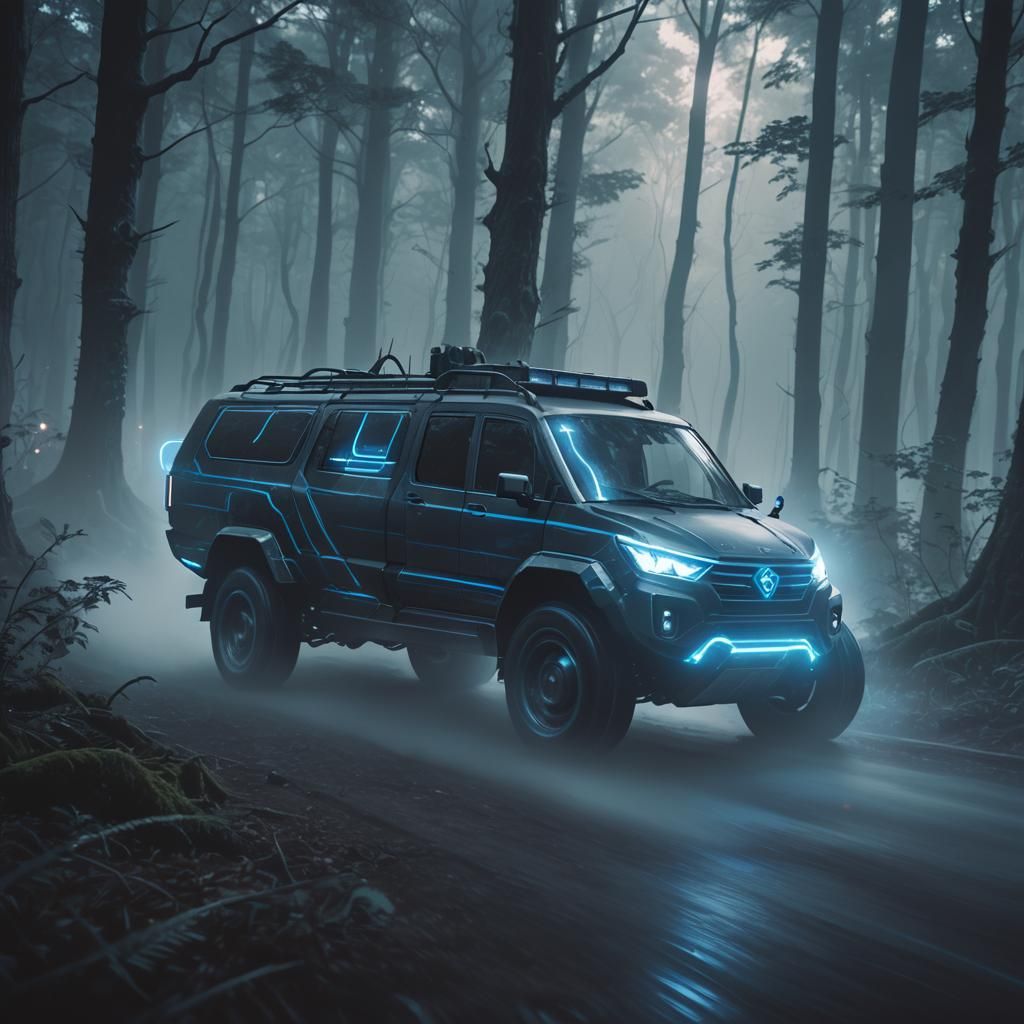Dark Fantasy Digimon Wagon Speeds Through Mystical Forest