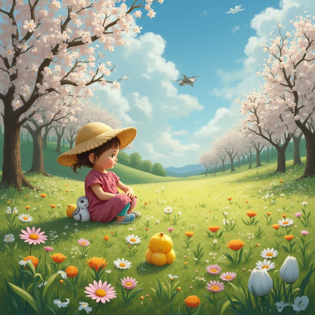 Vibrant Spring Landscape in Whimsical Watercolor