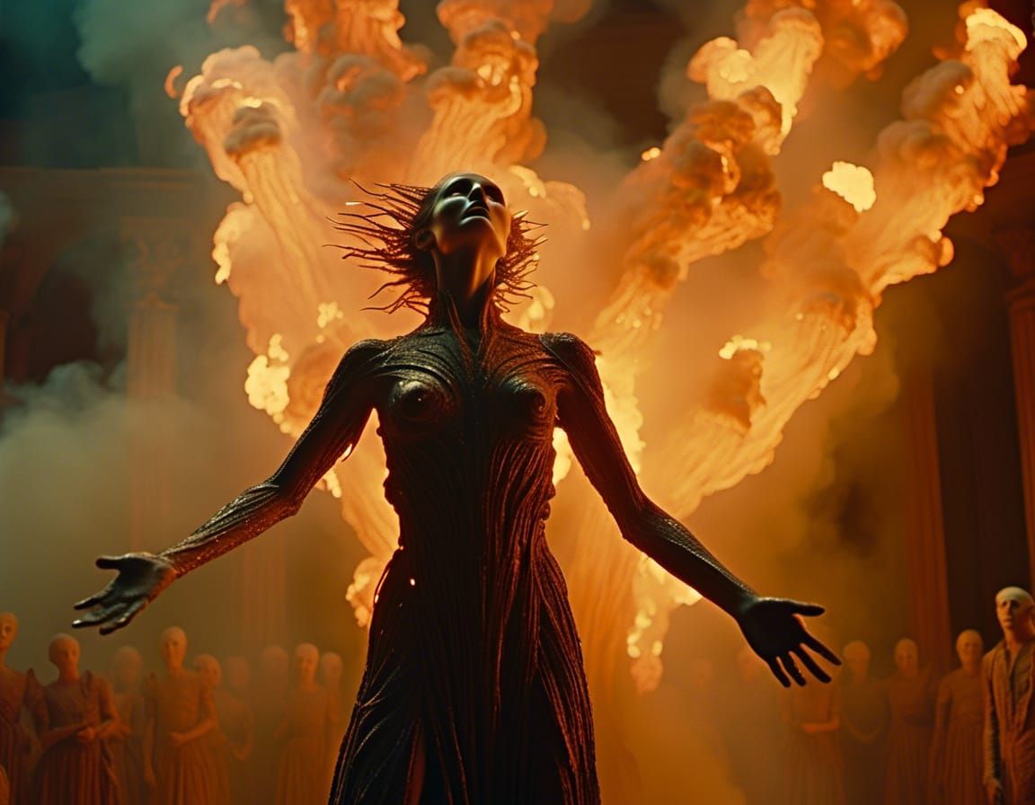 Figure in Flames and Smoke: Abstract Oil Painting