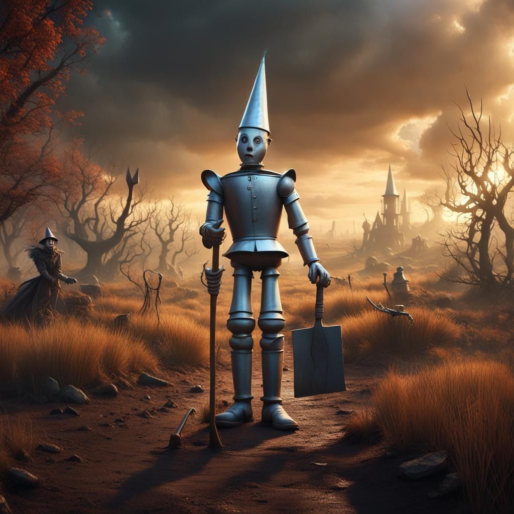 Mad Tin Man in Surreal Digital Landscape