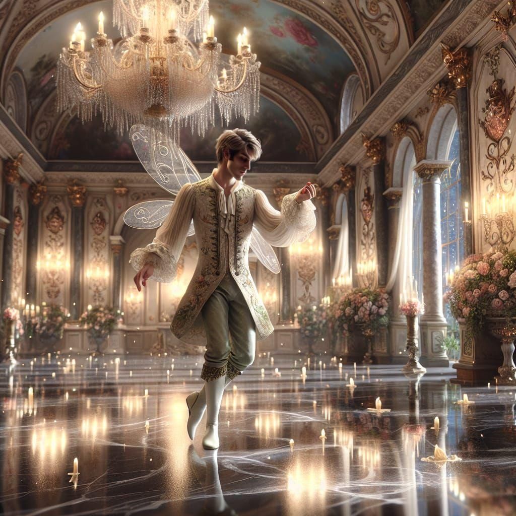 Fairy Prince Dances Alone in Opulent Ballroom