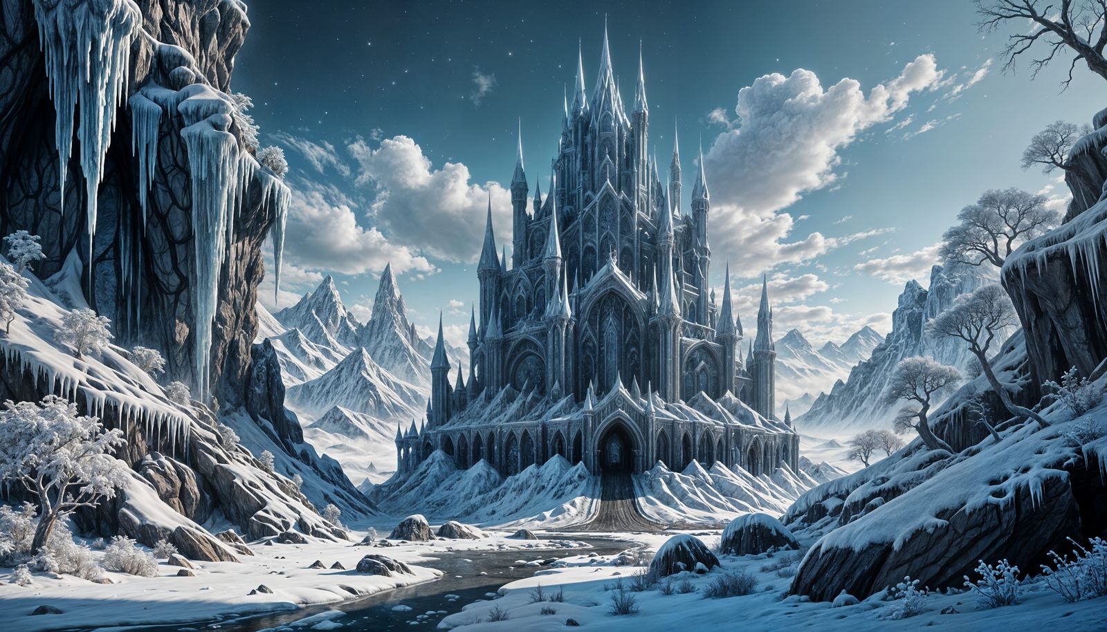 Ethereal Winter Kingdom in Vibrant Ice and Color