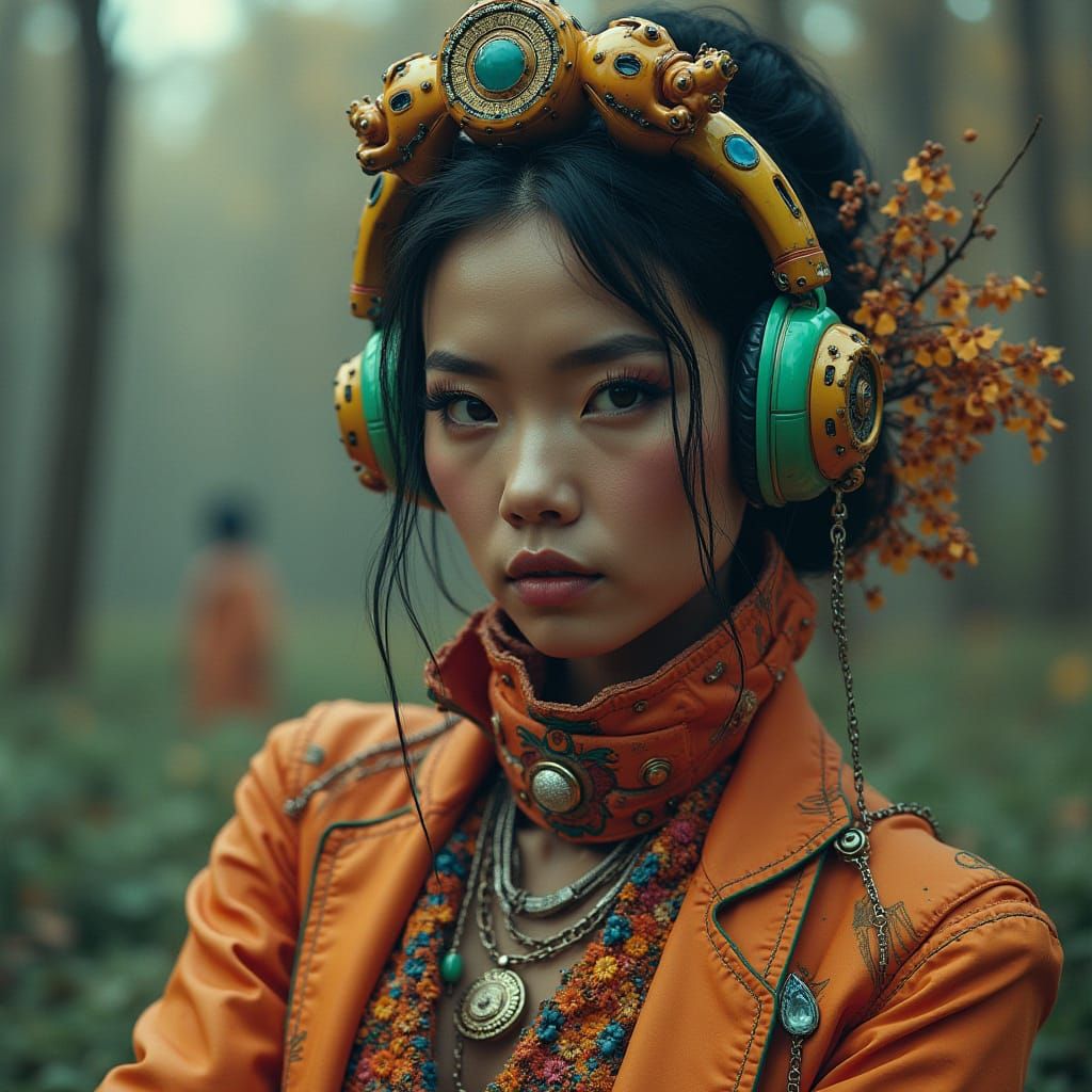 Woman in Futuristic Jewelry: Cinematic Dystopian Portrait