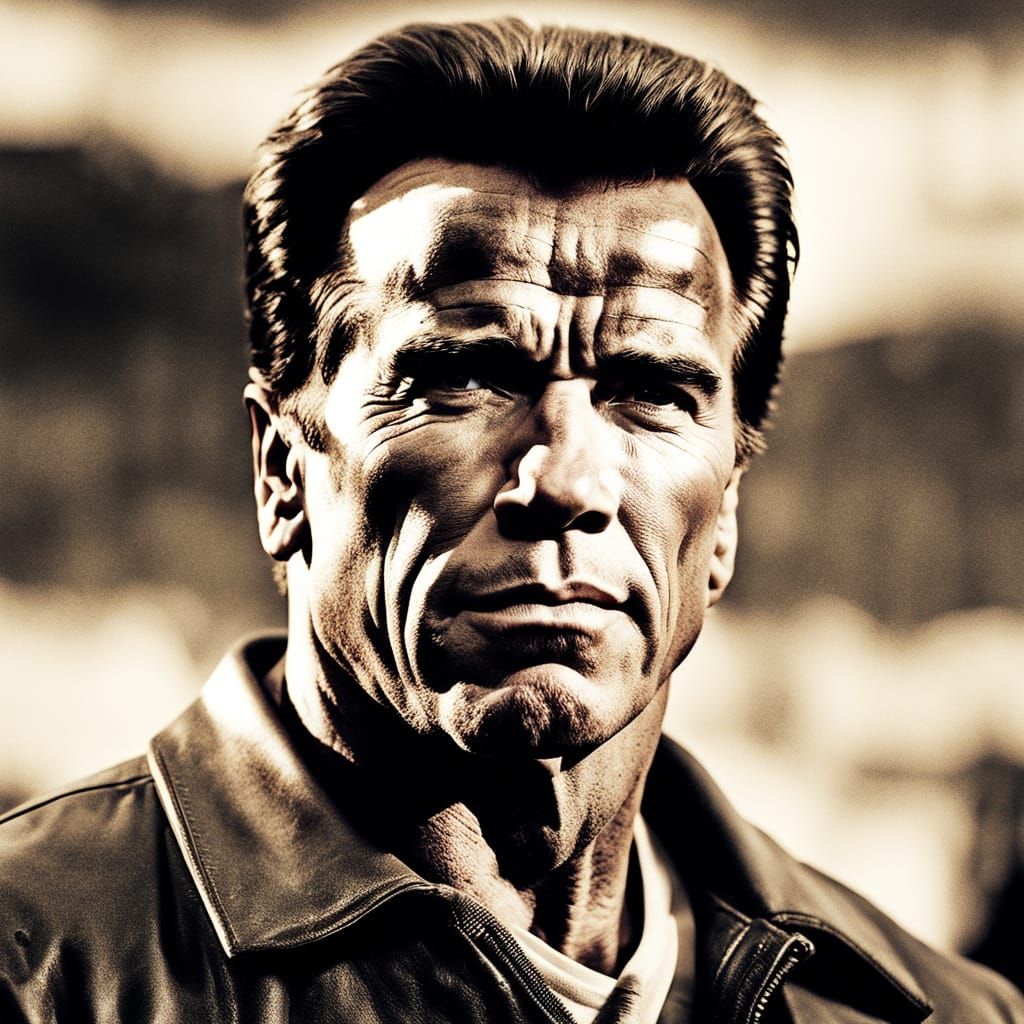 Arnold Schwarzenegger Portrait in Vintage Film Style