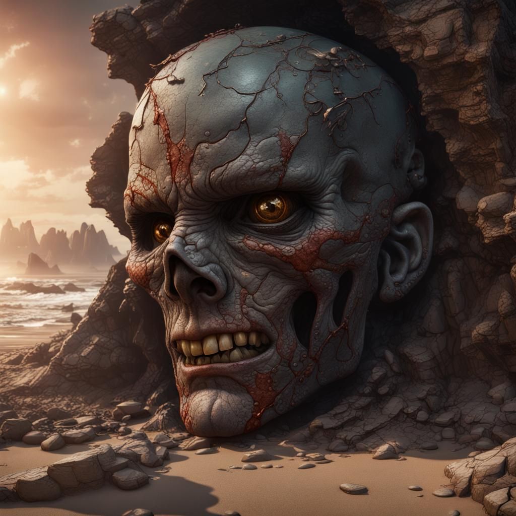 Surreal War Zone Beach with Broken Face