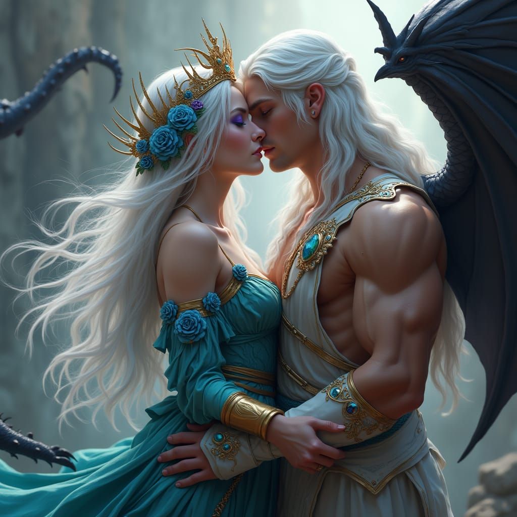 Ethereal Goddess in Majestic Dragon Attire, Embracing a Chis...