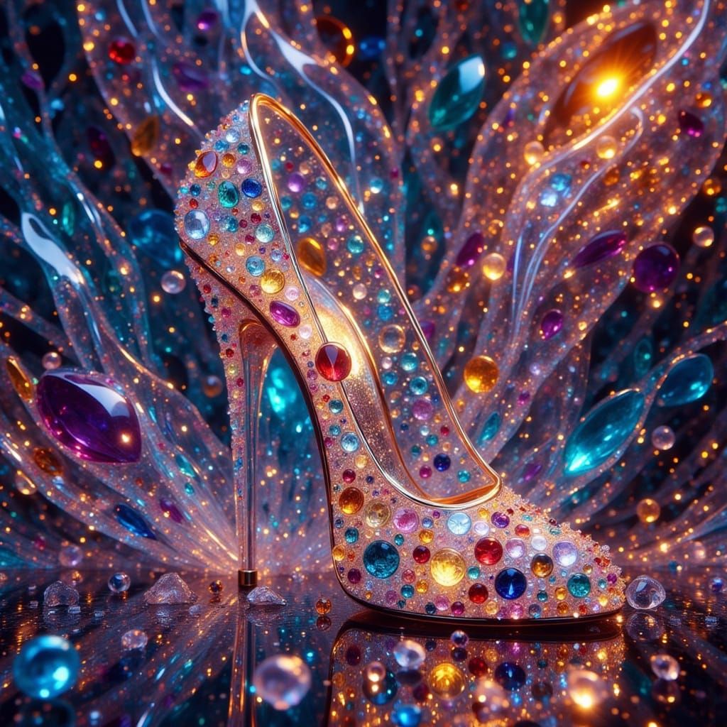 Beaded Glass Slipper Graffiti Art: Hyperrealistic Detail