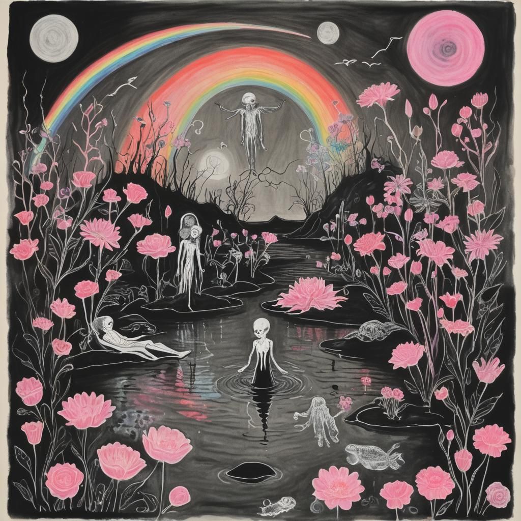 Kids Crayon drawing of the underworld  ,surreal (child's dra...