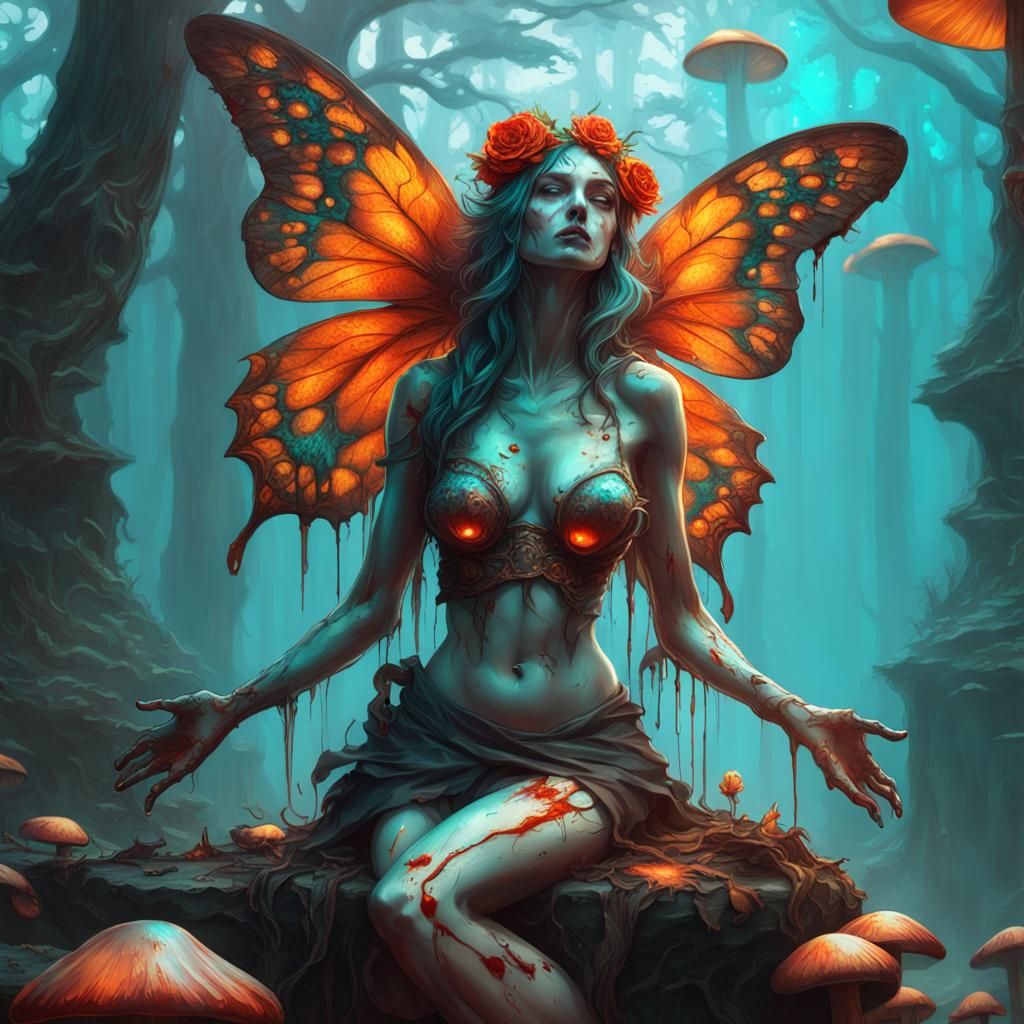 Decomposing Fairy on Magic Mushroom, Horror Art