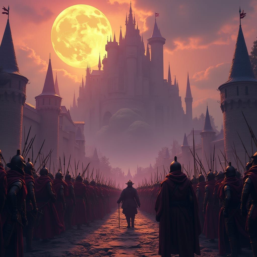 Medieval Battle Scene with Alliances and Monster Bear