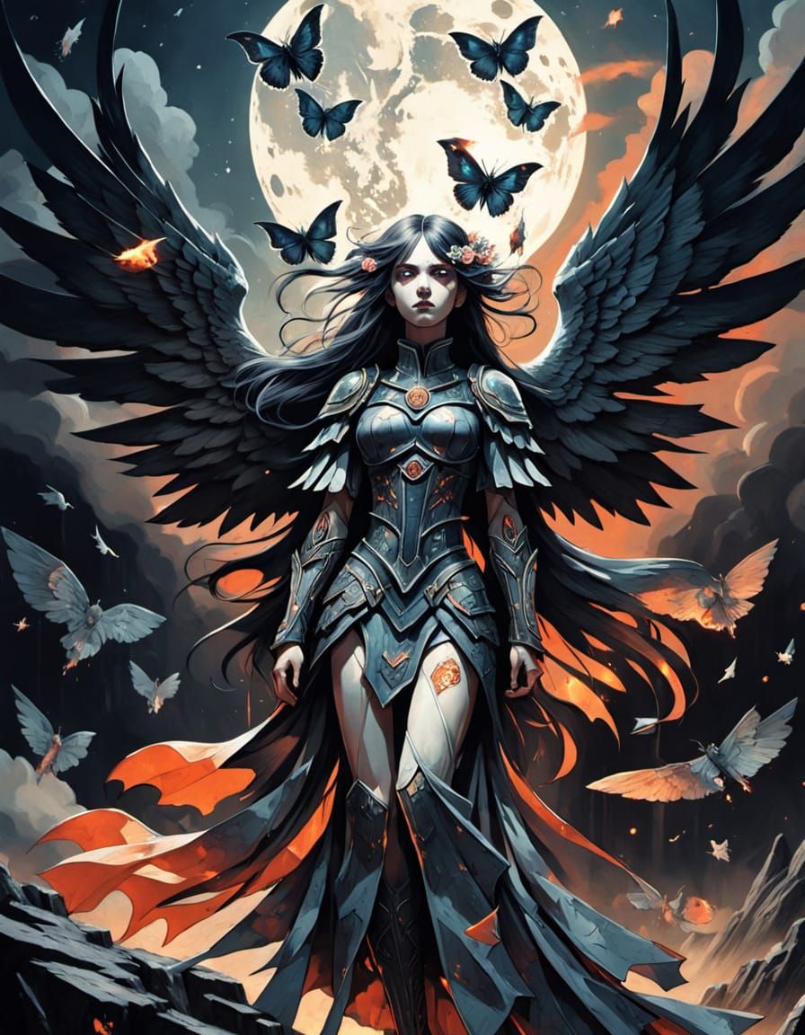 Obsidian Winged Angel on Stormy Battlefield