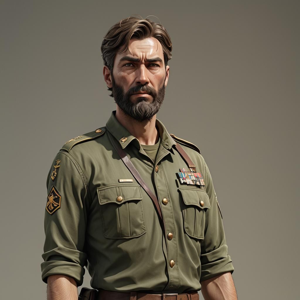 Anime Man in Military Uniform, 3D Render