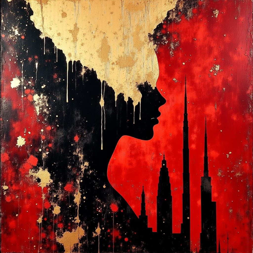 Morbid Gold Leaf Painting in Red